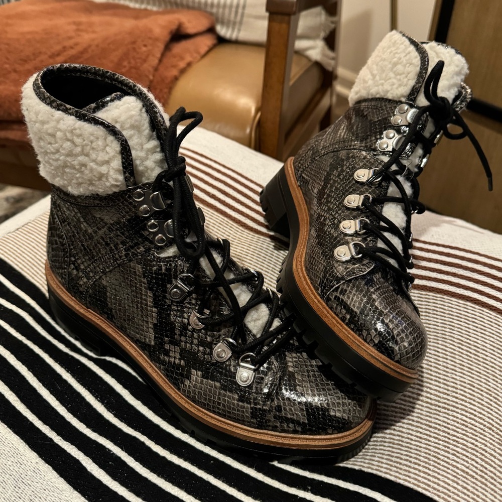 LIKE NEW Marc Fisher Lace Up Hiker Isalia Snakeskin Boots